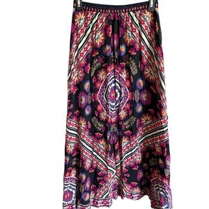 Flying Tomato Maxi Skirt Sz L Black Boho Pattern Gathered Elastic Waist